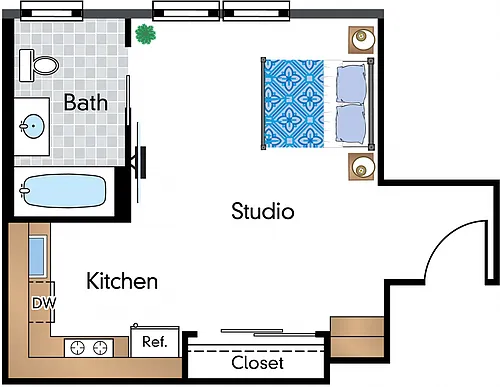 Floor plan Renovated Studio 03A Tier