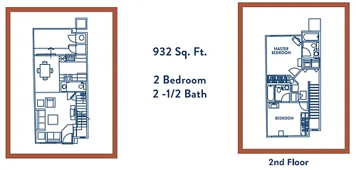 Floor plan Two Bedroom 2.5 Bath Townhome (6184b1)