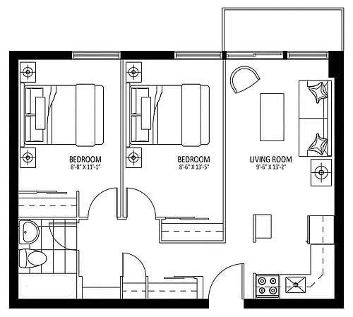 Floor plan 57 Bayswater Ave - Plan A 2 Bed 1 Bath