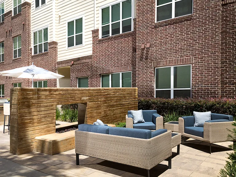 Outdoor lounge with fireplace