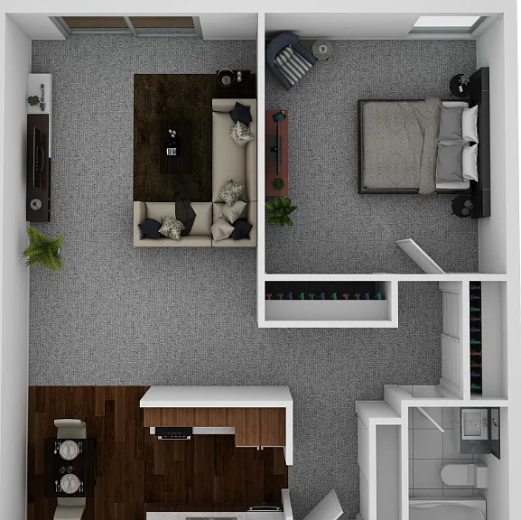 One Bedroom 676 Floorplan Diagram