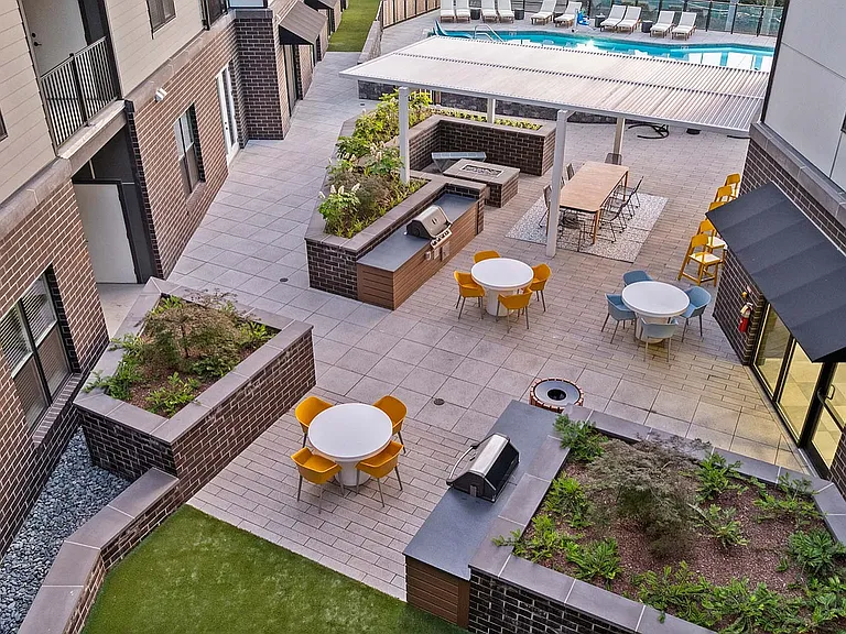 Grill area with pool in back