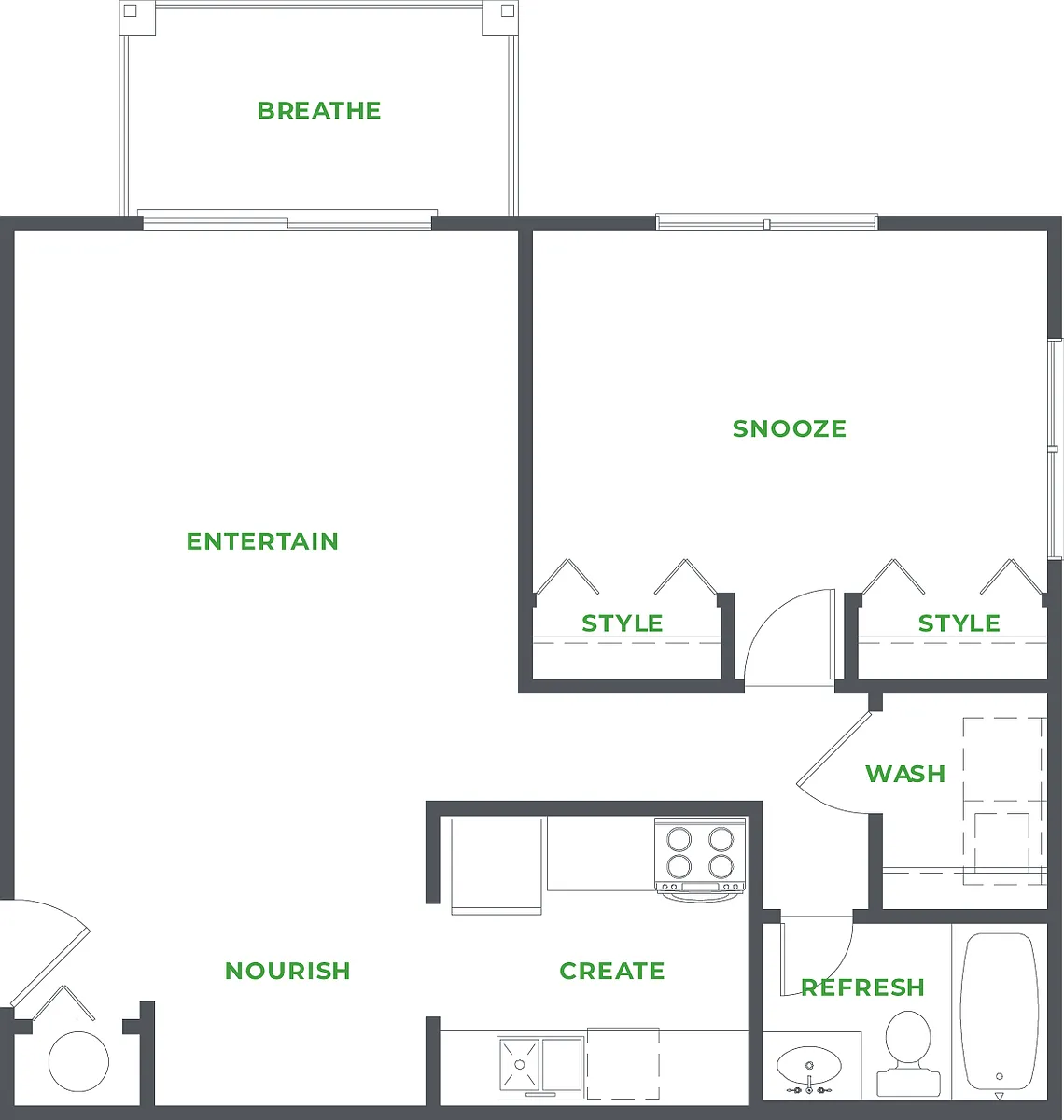 Floor plan 1 BEDROOM 1 BATHROOM (PHASE I)