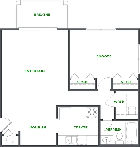 Floor plan 1 BEDROOM 1 BATHROOM (PHASE I)