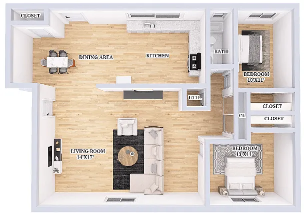 Floor plan Renovated 2 Bed, 1 Bath Apartment