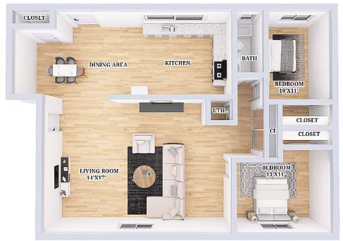 Floor plan Renovated 2 Bed, 1 Bath Apartment