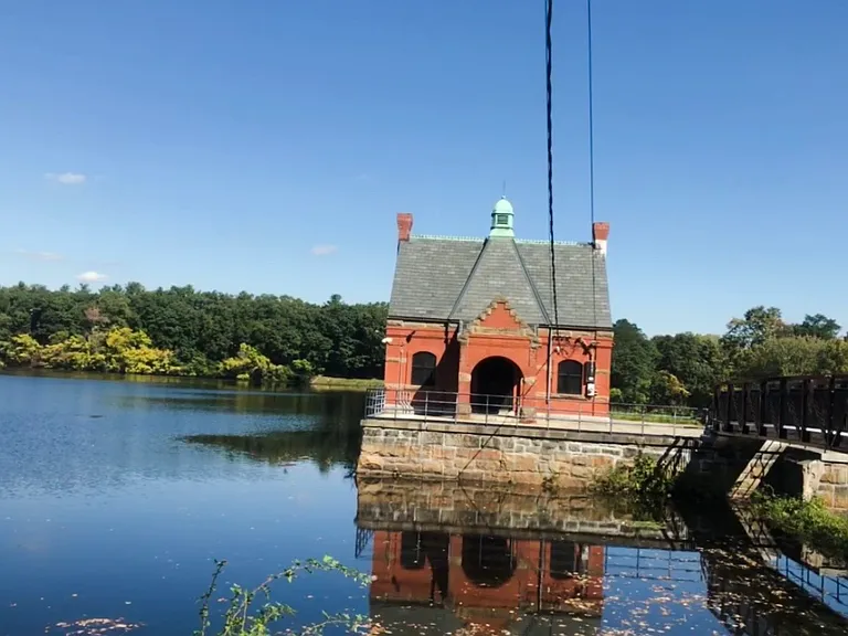 Gate house for water reservoir across the street
