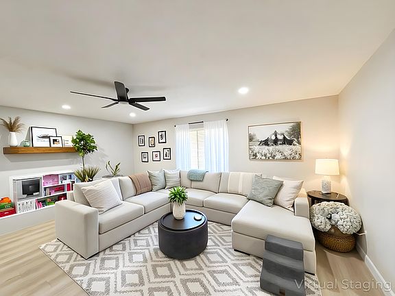 large living room with fireplace