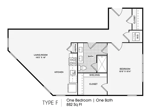 Floor plan 1 Bedroom, 1 Bathroom