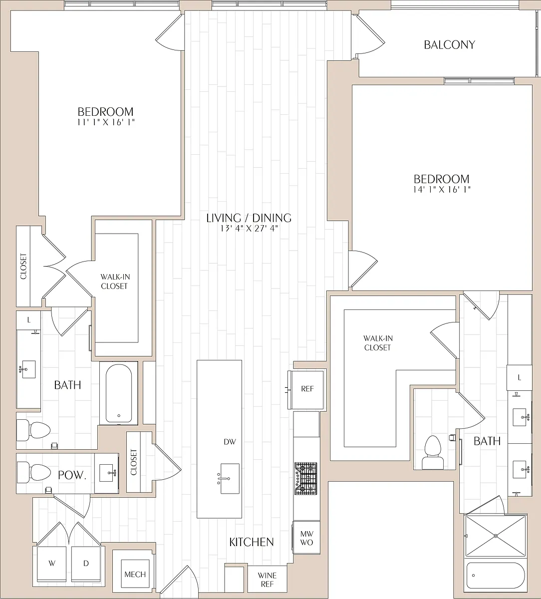 Floor plan 2 Bed/2.5 Bath-B03a