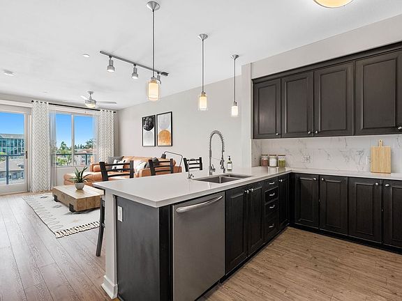 Kitchen, living, and dining area