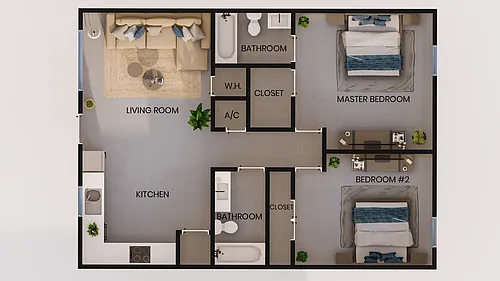 Floor plan 2 Bedroom|2 Bath Sm