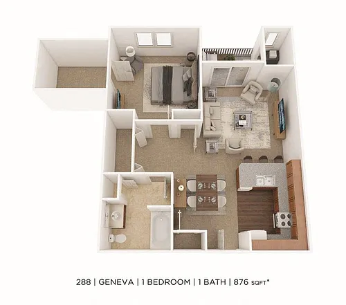 Floor plan One Bedroom- 876 sqft - Geneva