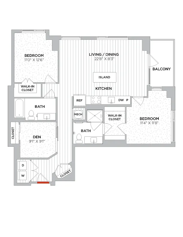 Floor plan 2 Bed/2 Bath Den-C09 West