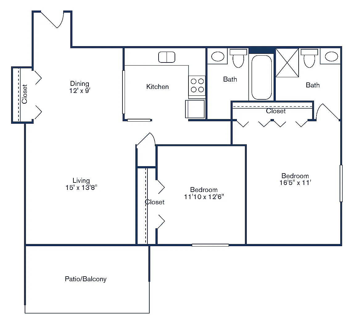 Floor plan 2 Bedroom, 2 Bath - Renovated