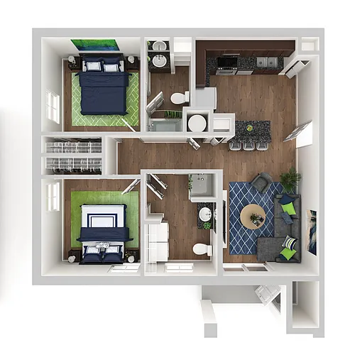 Floor plan 2 Bedroom, 2 Bath - 983 sq ft