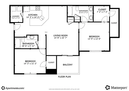 Floor plan 2 Bedroom 2 Bath