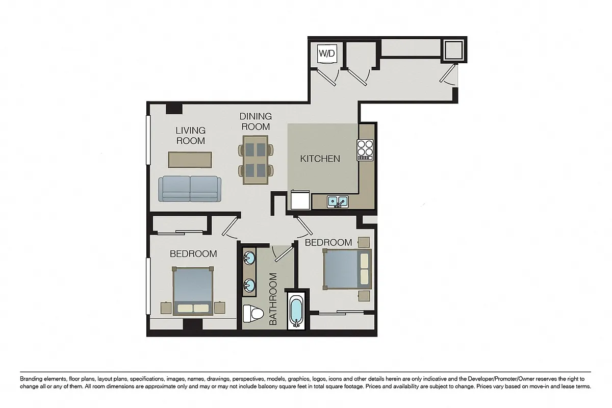 Floor plan Two Bed One Bath C1