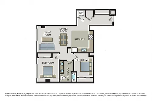 Floor plan Two Bed One Bath C1