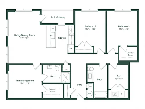 Floor plan 3A | 3 Bed | 2 Bath