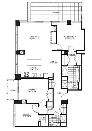 Floor plan Three Bedroom Penthouse PH4