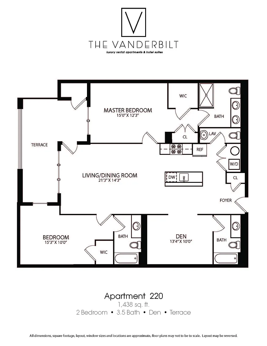Floor plan 2 Bed - 3.5 Bath - Den - Terrace