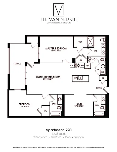 Floor plan 2 Bed - 3.5 Bath - Den - Terrace