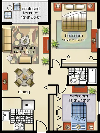 Model B | 2 Bedrooms, 1 Bath Model B | 2 Bedrooms, 1 Bath
