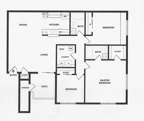 Floor plan Three Bedroom/2 Bath