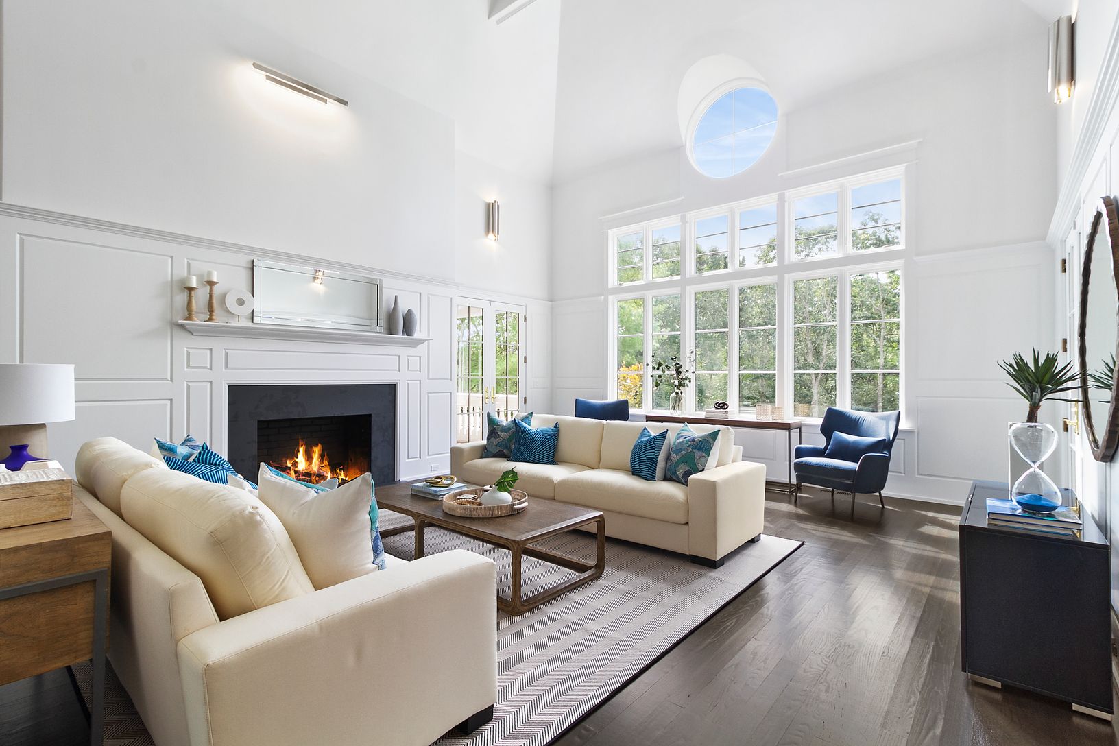 Double-Height Living Room with Fireplace