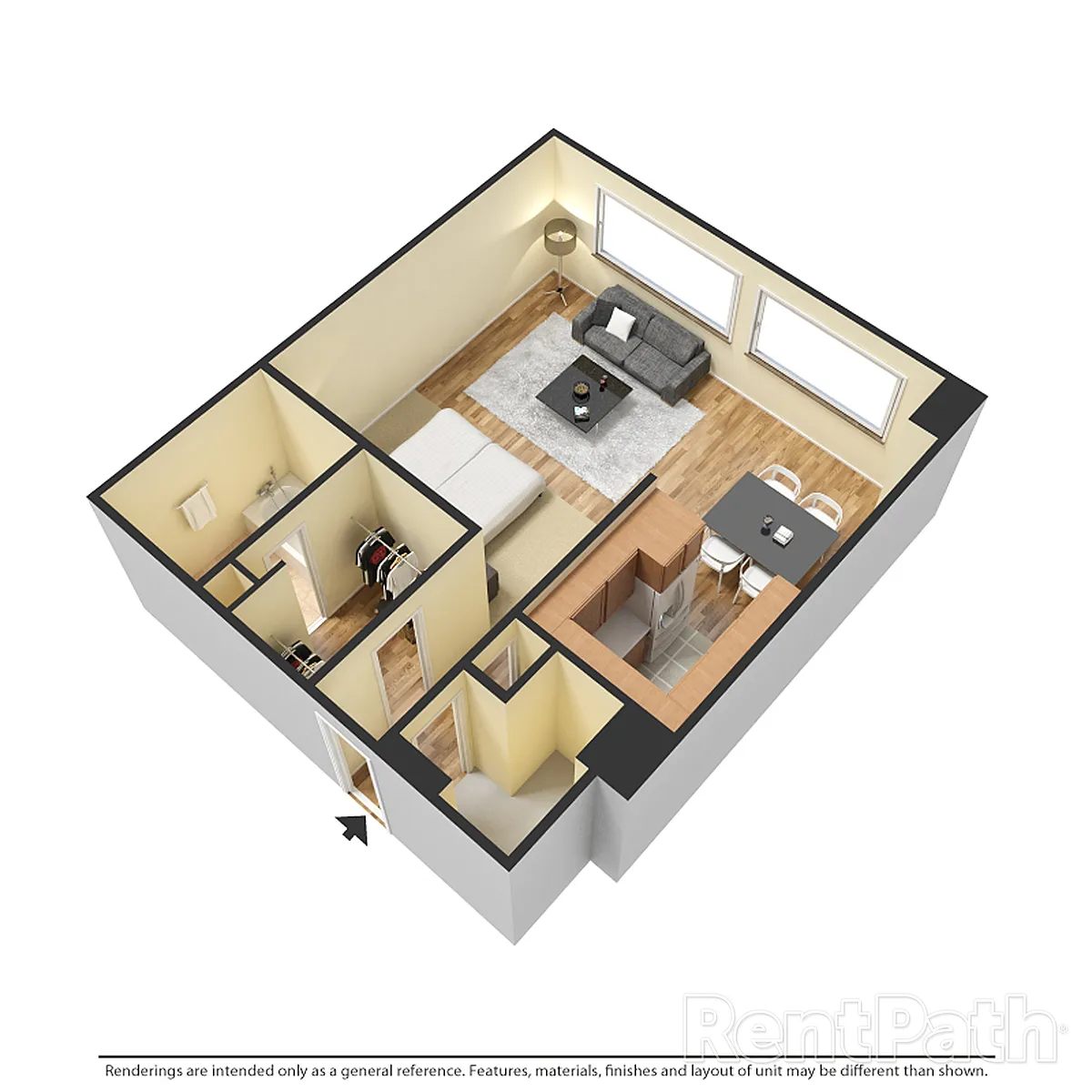 Floor plan 0E1 - Efficiency, 1 Bath