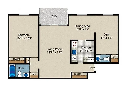 Floor plan One Bedroom + Den
