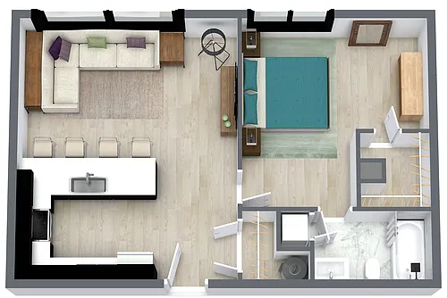 Floor plan Girard - 1 Bedroom