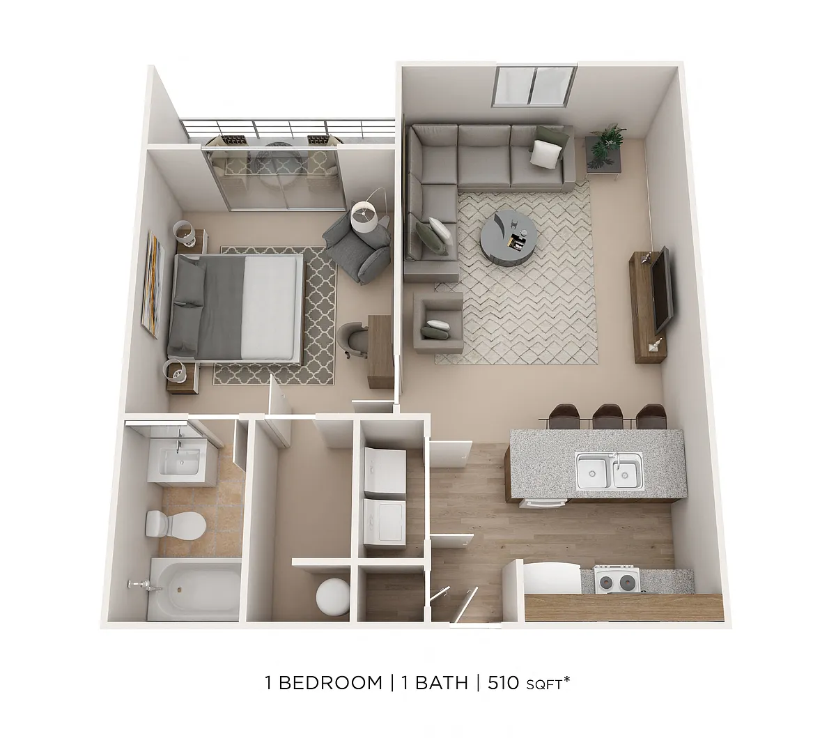 Floor plan One Bedroom - Trinity - 510 sqft