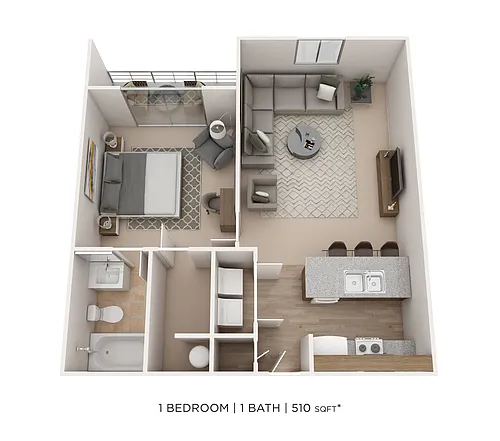 Floor plan One Bedroom - Trinity - 510 sqft
