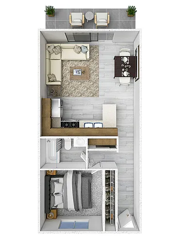 Floor plan The Bay 1x1 Renovated