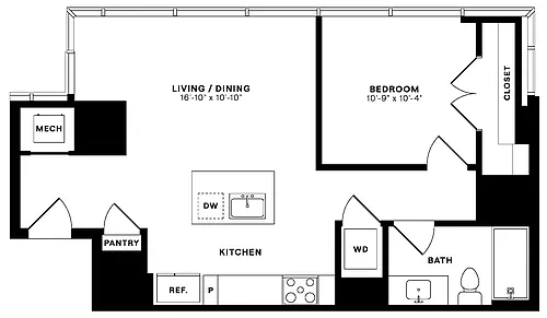 Floor plan Junior 1 Bed/ 1 Bath-SB