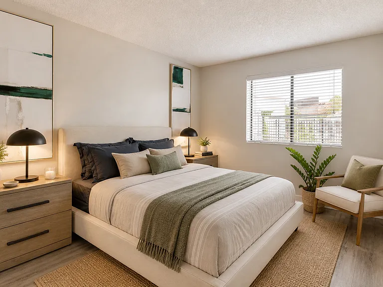 Minimalist bedroom with cozy accents