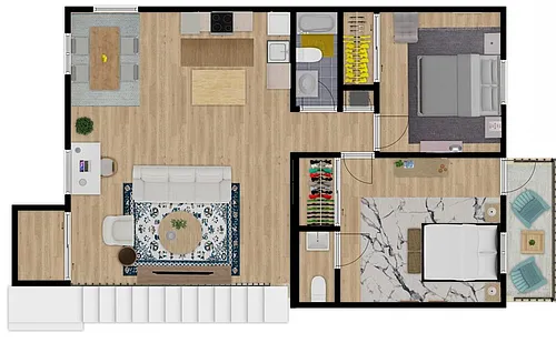Floor plan 2 bed with Balcony and Open Kitchen