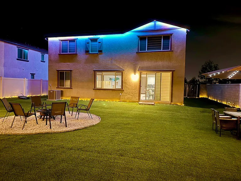 Backyard Night View - Modern Smart LED Lights pre-installed