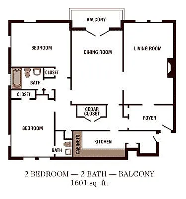 Floor plan Two Bedroom w/Balcony