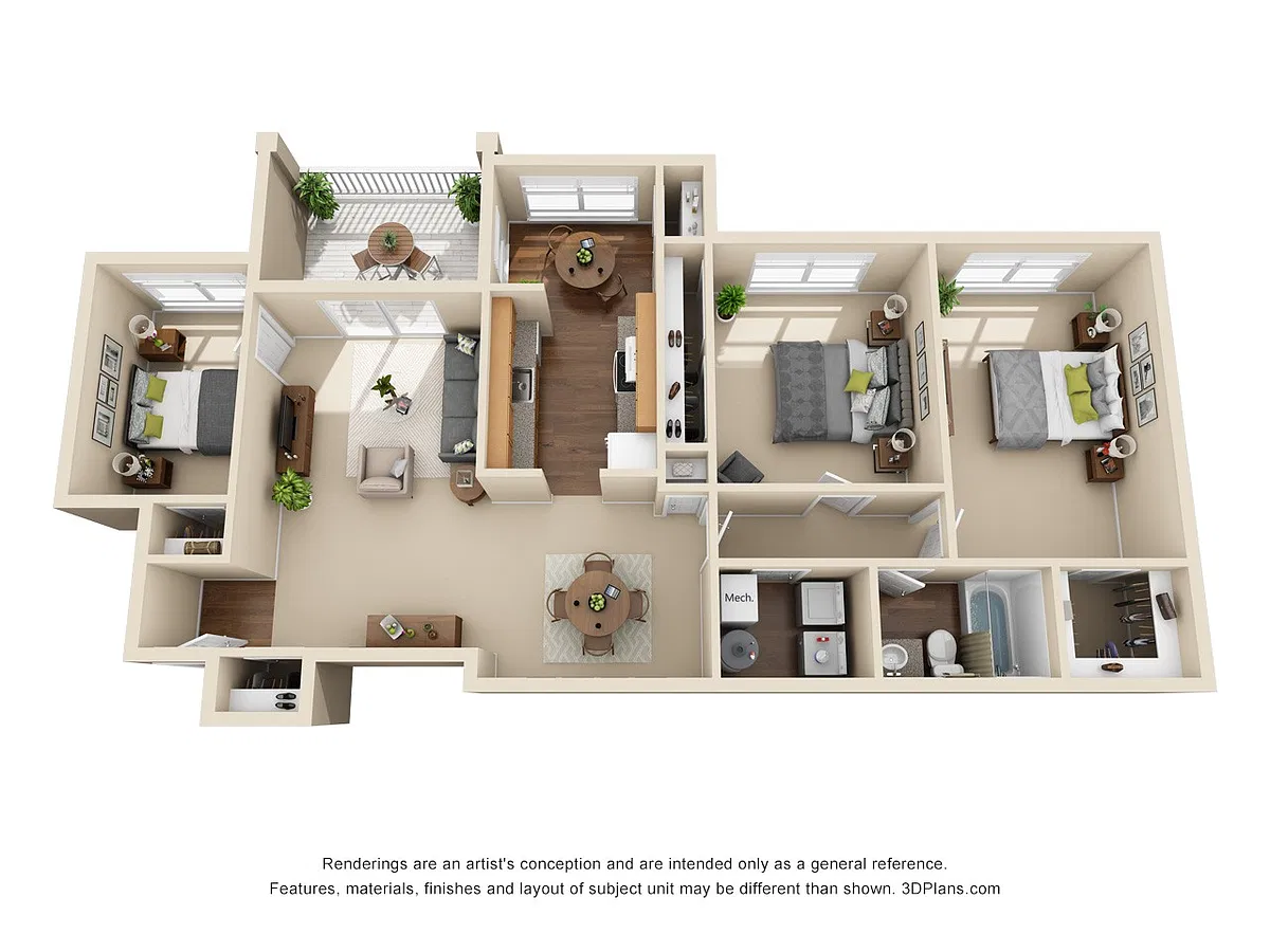 Floor plan 2 Bed, 1 Bath (Magnolia)