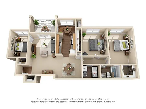 Floor plan 2 Bed, 1 Bath (Magnolia)