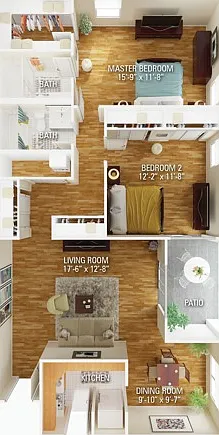 3D - Floorplan - Forest Glen w-dimensions 3D - Floorplan - Forest Glen w-dimensions