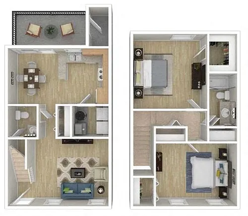 Floor plan 2 Bedroom 1.5 Bath Townhome
