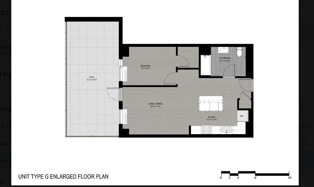 Floor plan 1 Bedroom G Patio