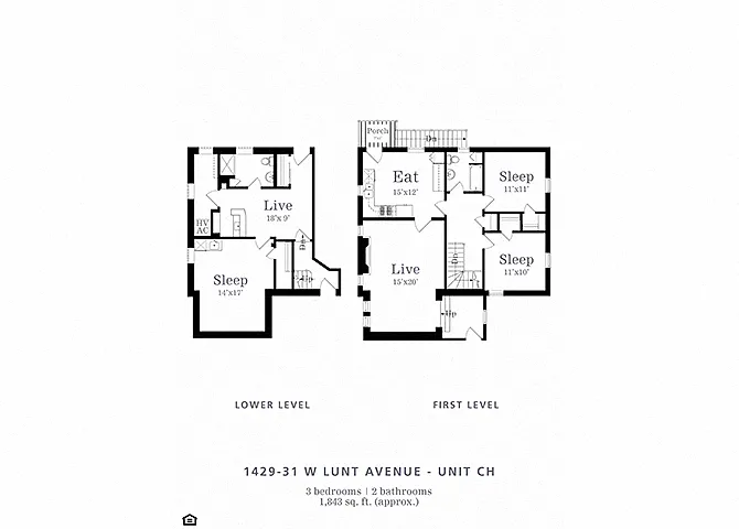 Floor plan 3 Bedroom | 2 Bath (D1)