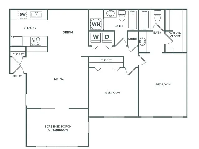 Floor plan Two Bedroom Two Bath (1210 SF)