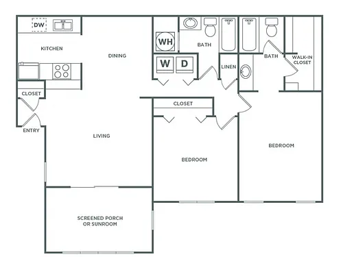 Floor plan Two Bedroom Two Bath (1210 SF)