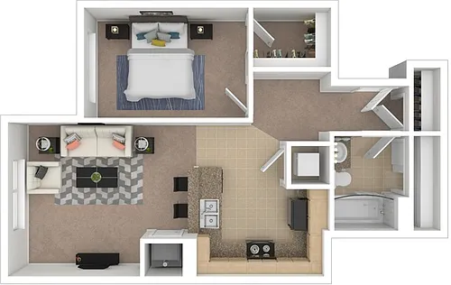 Floor plan The Whittier 1Bd/1Ba
